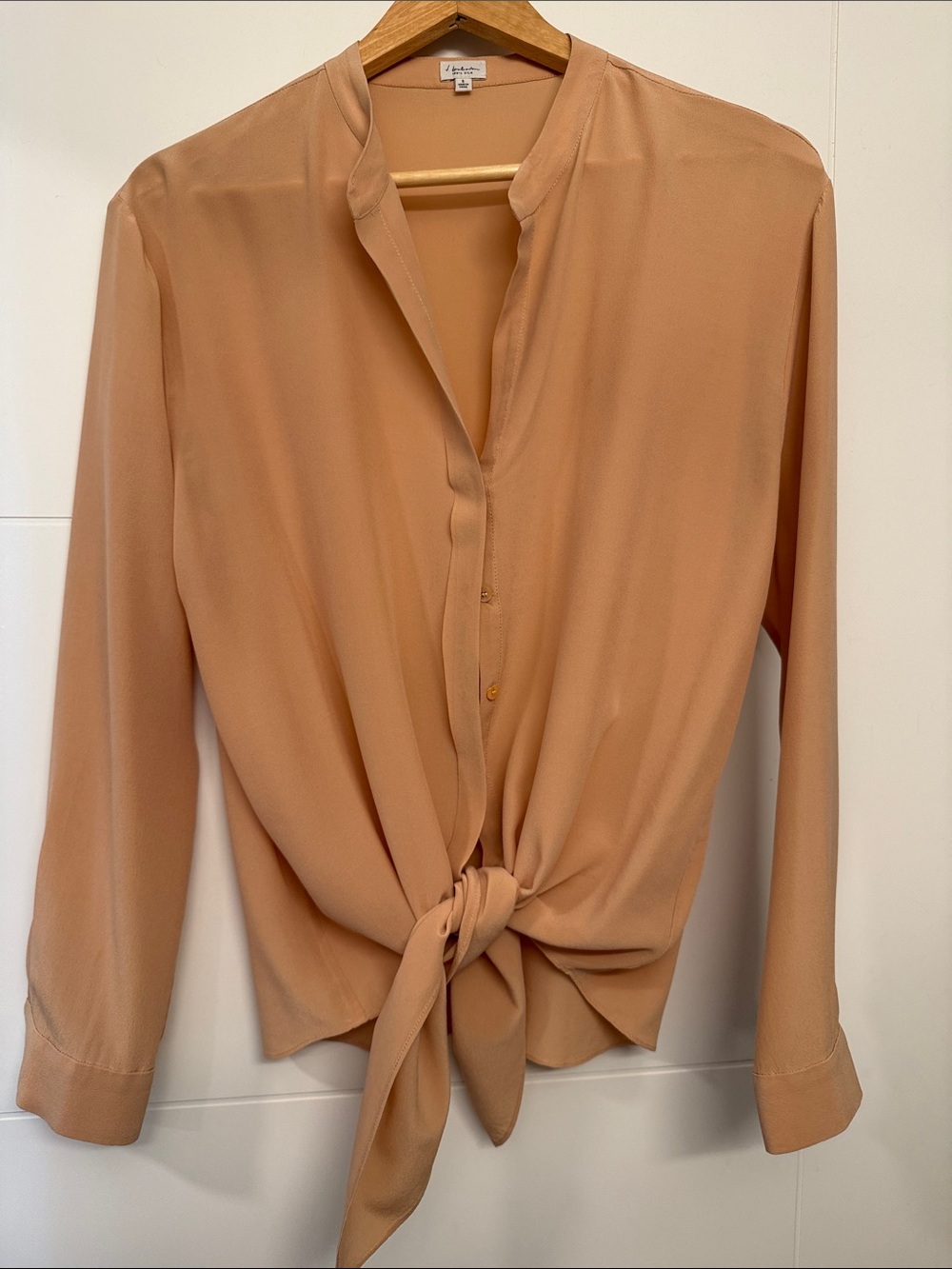 Babaton silk Tie-Front Button-Down Blouse - Tan